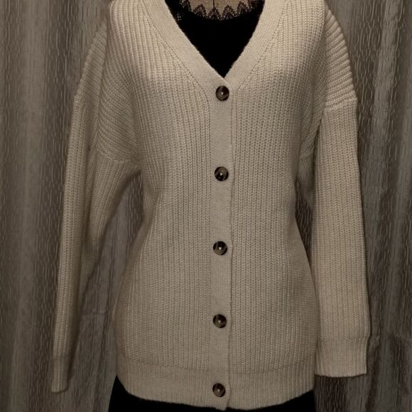 Oak + Fort Tan Chunky Knit Cardigan Oversized S-m NWT - Picture 10 of 13